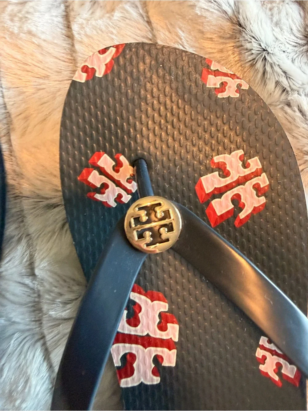 Tory Burch Women’s Navy Blue Logo Flip Flops - Picture 6 of 14